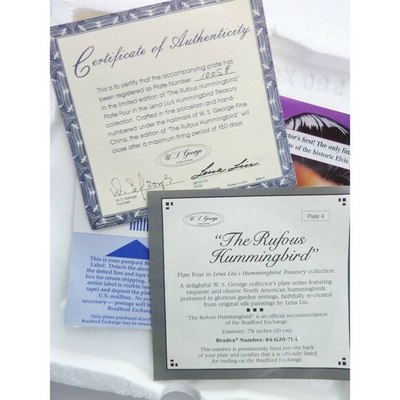 Vintage Decor Bird Plate Rufous Hummingbird Lena Liu Hummingbird - Picture 3 of 3